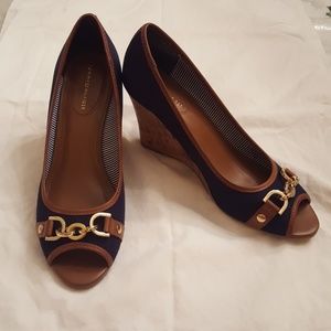 Tommy Hilfiger Navy Blue Wedge Peeptoe Shoes